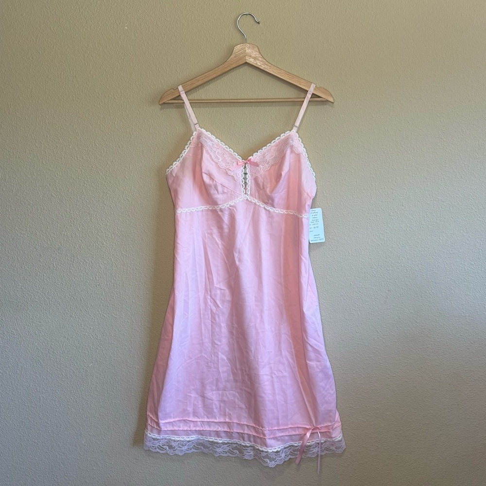 Pink Lace-Trim Midi Slip Dress